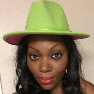 Lime Green and Pink Two Tone Fedora Hat